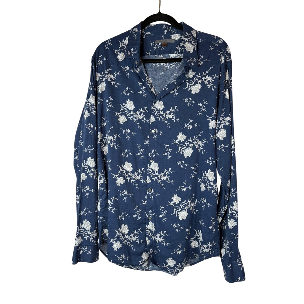 John Varvatos Men's Large Navy Blue Floral Long Sleeve Button Up Shirt W416V2